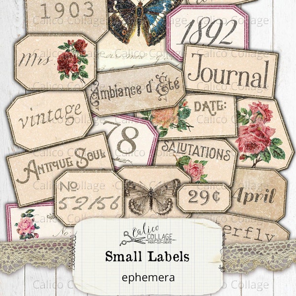 Printable Small Label Vintage Ephemera Digital Junk Journal Scrapbooking Journal Supplies - SL01