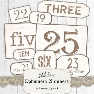 Junk Journal Numbers, Printable Ephemera Numbers, Digital Paper Scrapbook Ephemera, Junk Journal Supplies, Stationery Bullet Journal