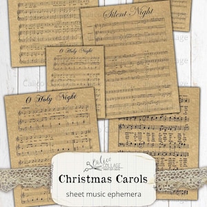 Printable Christmas Carols Ephemera, Christmas Printable, Printable Paper, Digital Collage, Holiday Printable, Journal Pages, Mixed Media