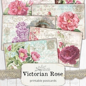 Postales Shabby Chic, Imprimible Vintage Junk Journal Ephemera Pack, Digital Stationery Bullet Journal, Feminine Scrapbook Digital Paper