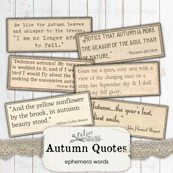 Autumn Quotes Junk Journal Printable, Fall Ephemera Words, Vintage Fussy Cuts, Fall Scrapbooking Ephemera, Autumn Book, Journal Printable