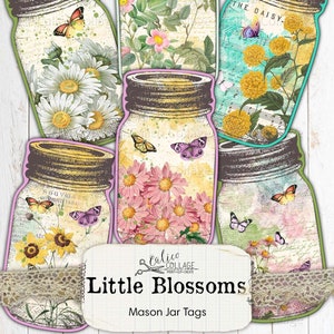 Daisy Floral Mason Jar Tags, Junk Journal Printable Ephemera Pack, Little Blossoms Journaling Supplies, Digital Floral Printable Paper