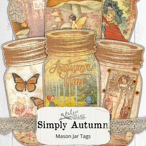 Autumn Ephemera Mason Jar Tags, Junk Journal Printable, Scrapbook Ephemera Digital Download Collage Sheet, Fall Ephemera, Simply Autumn