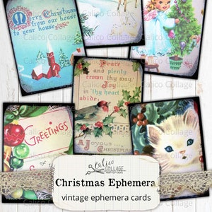 Cartões de coisas efêmeras para diário de Natal, etiquetas digitais para impressão de Natal, suprimentos para diário, férias vintage, CalicoCollage