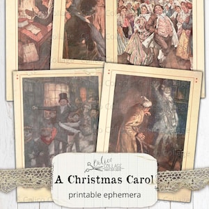 A Christmas Carol Ephemera Cards, Printable Junk Journal Supplies, Vintage Christmas, Holiday Ephemera, Digital Paper, CalicoCollage