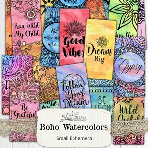 Boho Watercolors Printable Collage Sheets, Domino Collage Sheet, 1x3 Collage Sheet