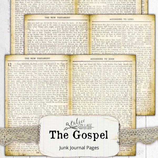 The Gospel Junk Journal Pages, Faith Journal Supplies, Vintage Bible Ephemera, Scrapbook, Inspirational, Rustic, Shabby, CalicoCollage