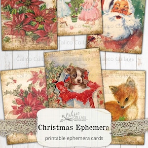 Printable Vintage Christmas Gift Tags, Junk Journal Ephemera, Christmas Journal Supplies, Digital Ephemera Pack, CalicoCollage