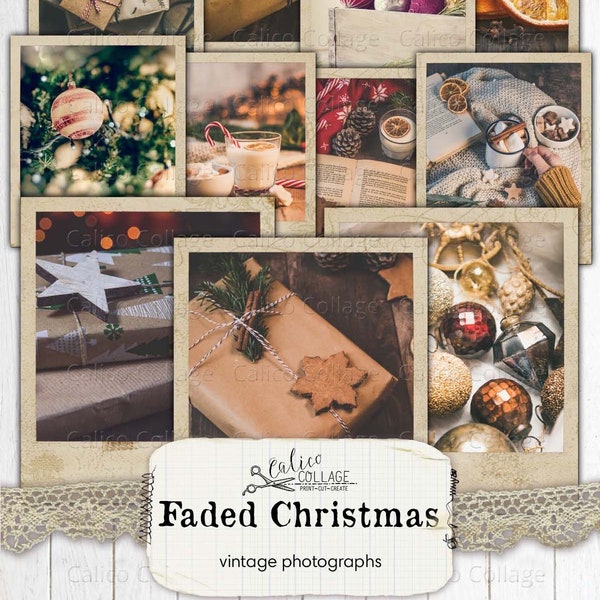 Primitive Christmas Ephemera, Faded Photographs, Holiday Photos, Printable Pictures, Vintage Christmas Junk Journal Printables