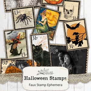 Printable Stamps Halloween Ephemera, Junk Journal Supplies, Vintage Gothic, Scrapbooking Paper, Small Digital Ephemera Page