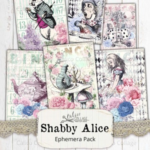 Alice im Wunderland Druckbare Bingo Karten, Junk Journal Ephemera Pack, Scrapbook Digital Paper Prints, Vintage Bullet Journal Supplies