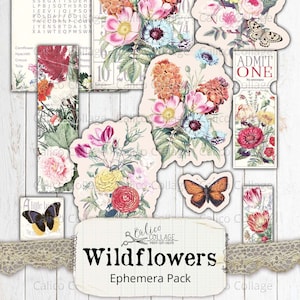 Junk Journal Flower Ephemera Pack, Wildflower Digitale Papier Prints, Vintage Junk journal Supplies, Botanische Scrapbook Floral Paper Pack