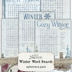 Winter Word Search Ephemera Pack, Junk Journal Zubehör, Bullet Journal Digital Download, Briefpapier Scrapbook, Winter Ephemera