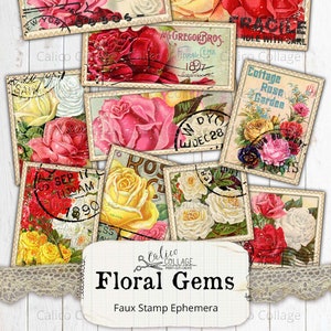 Printable Faux Stamps Rose Ephemera, Junk Journal Supplies, Vintage Seed Catalogs, Scrapbook Paper, Small Epehemera, Digital Download 55 画像 1