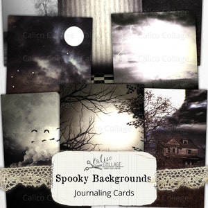 Printable Spooky Backgrounds Journaling Cards, Halloween Mixed Media Junk Journal