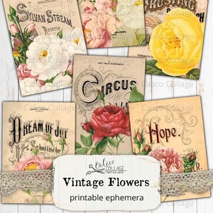 Printable Junk Journal Ephemera / Vintage Flower Cards / Junk Journal Ephemera Cards / Junk Journal Supplies / Digital Paper