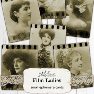 Film Reel Ephemera, Vintage Ladies Film Strip Junk Journal Printable, Movie Bullet Journal Ephemera, Steampunk Ladies Portraits