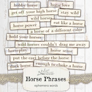 Horse Junk Journal Words, Horse Ephemera Phrases, Ephemera for Junk Journals, Cowgirl Bullet Journal Supplies, Fourniture de papeterie équestre
