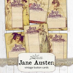 Jane Austen Button Cards, Regency Ephemera, Sewing Ephemera, Junk Journal Ephemera Pack, Regency Ephemera, Scrapbook, Stationery, Printable