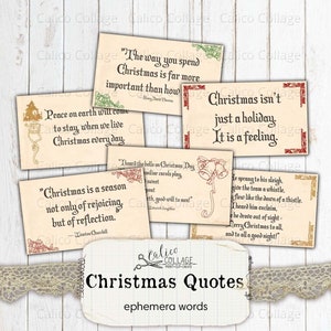 Vintage kerst citaten Junk Journal afdrukbaar, Ephemera Woorden, Kerstmis Scrapbooking Ephemera, Primitieve Kerstmis, Junk Journal Ephemera