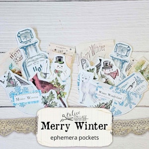 Printable Winter Ephemera Pockets, Junk Journal Supplies, Scrapbook Digital Paper, Winter Ephemera, VIntage Winter, Vintage Loaded Pocket