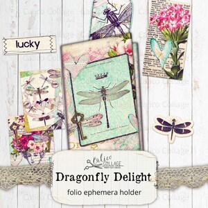 Junk Journal Folio Kit, Vintage Dragonfly Folio, Spring Junk Journal Supplies, Junk Journal Kit Printables Bullet Journal Scrapbook