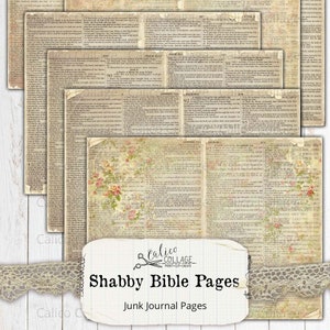 Shabby Bible Pages, Bible Journaling, Junk Journal, Journal Supplies, Printable Scrapbook Ephemera, Bible Papers, Scripture, CalicoCollage