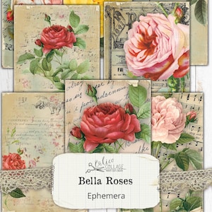 Diario basura imprimible Ephemera Bella Roses Papel digital Ephemera Cards