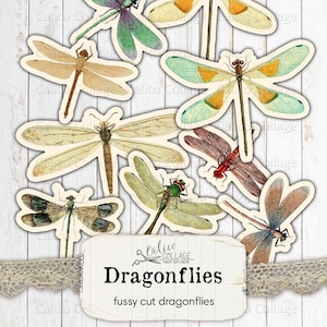 Dragonfly Junk Journal Printables, Fussy Cut Dragonflies, Vintage Dragonflies, Digital Stationery, Bullet Journal Stickers, Digital Download