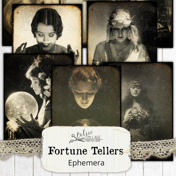 Fortune Tellers Printable Halloween Ephemera Pack, Halloween Tags, Junk Journal Ephemera