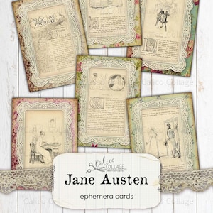 Jane Austen afdrukbare Ephemera-kaarten, Regency Ephemera Pack, Vintage Pride and Prejudice Digital Download, Shabby Chic Digitaal Papier