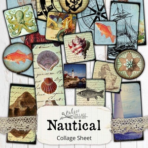Printable Nautical Ephemera Pack, Collage Sheet, Junk Journal Supplies, Bullet Journal Ephemera, Beach, Sea, Ocean, Summer, CalicoCollage