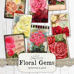 Paquete de semillas de jardín Paquete pequeño de efímera, Vintage Printable Junk Journal Supplies, Vintage Flowers Stationery Bullet Journal, Floral Gems 55
