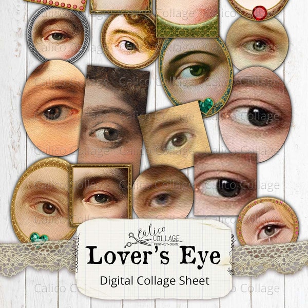 Printable Lovers Eye Pendent Images, Digital Collage Sheet, Ephemera Pack, Victorian Ephemera, Georgian Altered Art, CalicoCollage
