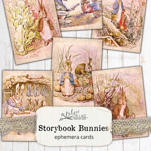 Storybook Bunnies Ephemera Cards, Junk Journal Kit, Digital Collage Sheet, Vintage Easter Ephemera, Rabbit Ephemera,Printable Beatrix Potter