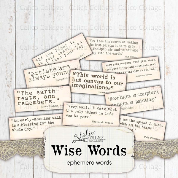 Inspirational Quotes, Wise Ephemera Words, Positive Quotes Junk Journal Supplies, Vintage Type Words, Vintage Digital Paper, Deep Quotes