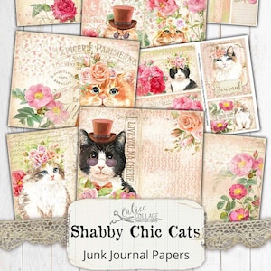 Shabby Chic Cats Rose Junk Journal Papers, Journal Supplies, Printable Scrapbook Ephemera, Rose Ephemera, Vintage Flower Pages, SC12