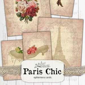 Paris Chic Junk Journal Ephemera Pack, Printable Journal Supplies, Paris Ephemera, Vintage Shabby Chic, Ephemera Cards, Scrapbook