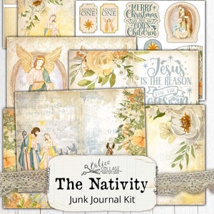 Printable Nativity Junk Journal Kit, Vintage Christmas Digital Paper, Scrapbook Bullet Journal Stationery Supplies, Antique Religious Paper