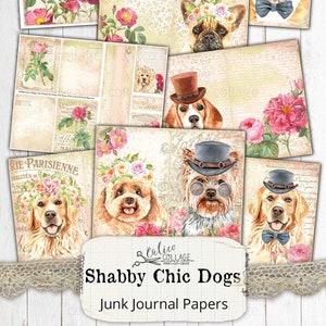 Shabby Chic Dogs Rose Junk Journal Papers, Journal Supplies, Printable Scrapbook Ephemera, Rose Ephemera, Vintage Flower Pages, SC12