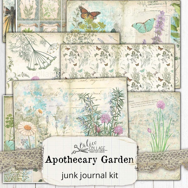 Junk Journal Apothecary Garden Herbalist Ephemera Junk Journal Kit Ephemera Pack, Bullet Journal Stationery, , Printable Botanical