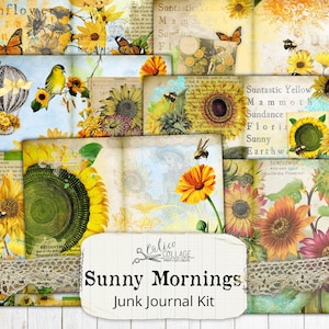 Printable Sunflower Junk Journal Kit Ephemera Pack, Sunning Mornings