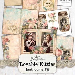 Cat Junk Journal Kit Ephemera Pack, Printable Lovable Kitties, Cat Ephemera, Chatons vintage