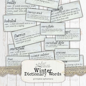 Mots du dictionnaire d’hiver, Junk Journal Printable Ephemera, Definition Printables, vintage Winter Journal Printable, Digital Paper
