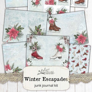 Printable Ice Skating Junk Journal Kit, Winter Ephemera Pack, Vintage Winter Bullet Journal Stationery, Digital Junk Journal Kit, Scrapbook