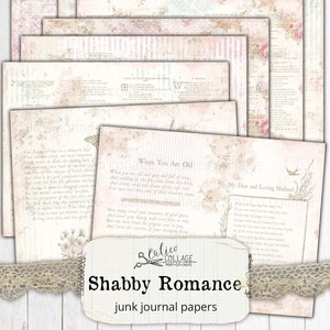 Shabby Chic Junk Journal Papiere, Druckbare Romantische Poesie Ephemera Seiten, Vintage Bullet Journal Briefpapier, Digitales Junk Journal Kit,