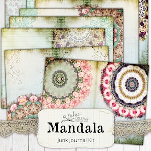 Mandala Junk Journal Kit, Afdrukbare Ephemera, Vintage Mandala, Journal Supplies, Teal Digital Journal Kit, Boho
