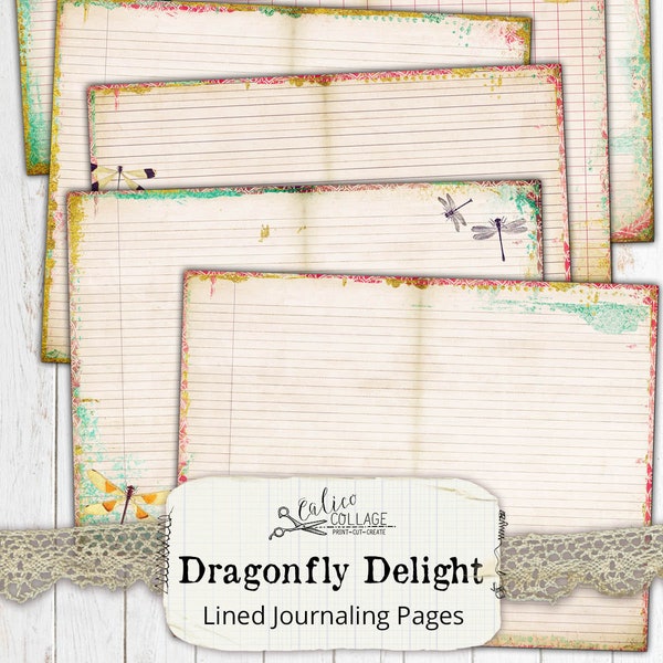 Dragonfly Junk Journal Pages de journalisation doublées, Junk Journal Kit, Dragonfly Delight, Fournitures de journal