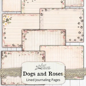 Dog Junk Journal Lined Journaling Pages, Journal Supplies, Dogs and Roses, Vintage Dog Ephemera, Junk Journal Kit, Rose Ledger Collage Sheet