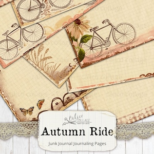 Autumn Junk Journal Journaling Pages, Paper, Bicycle Ephemera Journaling Supplies, Vintage Fall, Junk Journal Kit, Printable Autumn Ride